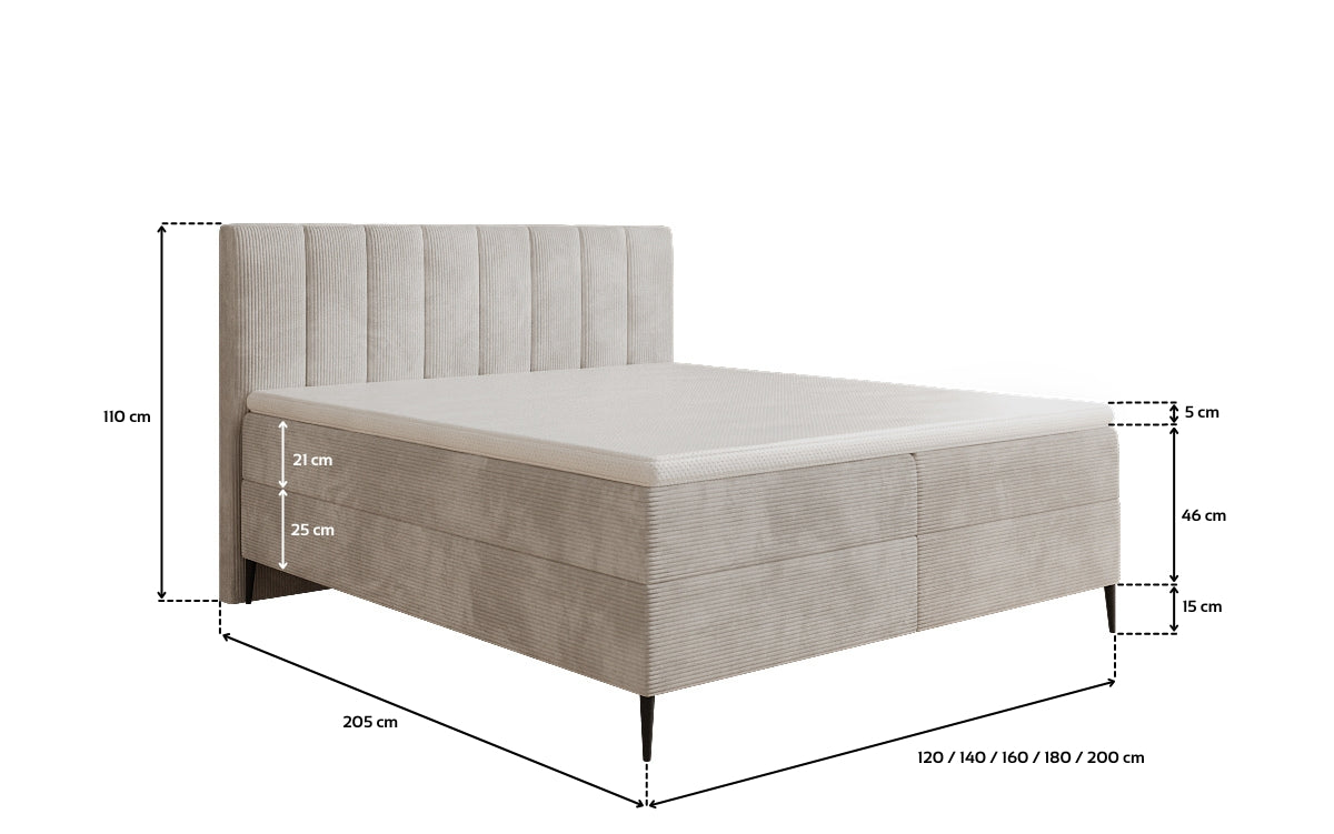 Boxspringbett Lucca in Cord mit Stauraum und Füßen