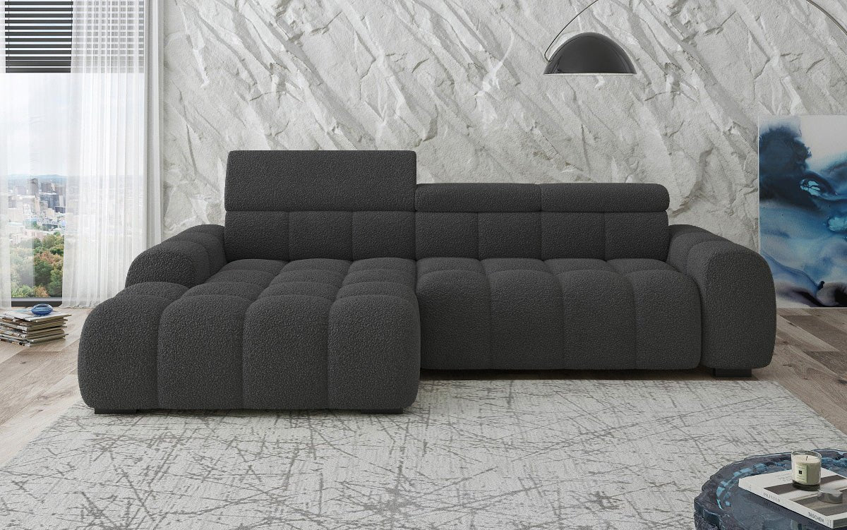 Designer Sofa Elaro L mit elektrischer Sitzerweiterung in Bouclé