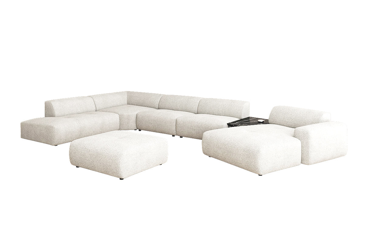 Designer Wohnlandschaft Calm mit Beistellhocker in Bouclé