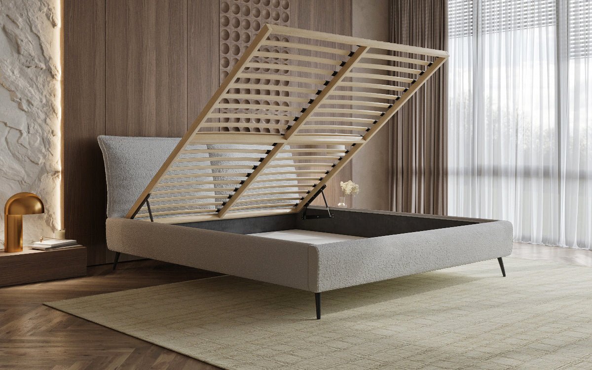 Designer Polsterbett Zoe Bouclé mit Stauraum
