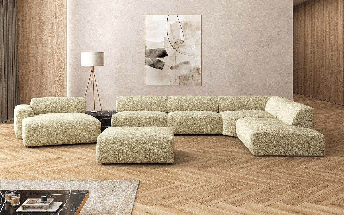 Designer Wohnlandschaft Calm mit Beistellhocker in Bouclé