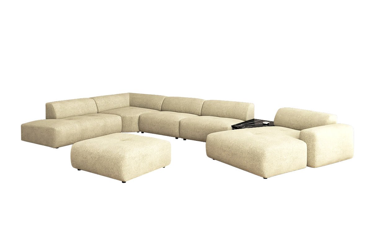 Designer Wohnlandschaft Calm mit Beistellhocker in Bouclé