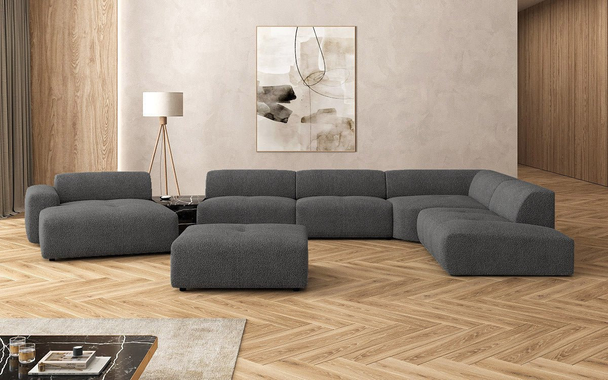 Designer Wohnlandschaft Calm mit Beistellhocker in Bouclé