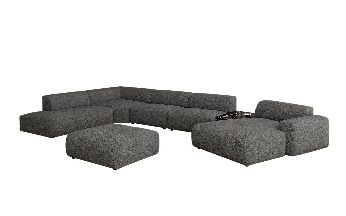 Designer Wohnlandschaft Calm mit Beistellhocker in Bouclé