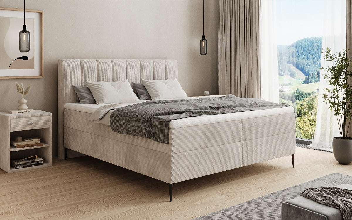 Boxspringbett Lucca in Cord mit Stauraum und Füßen