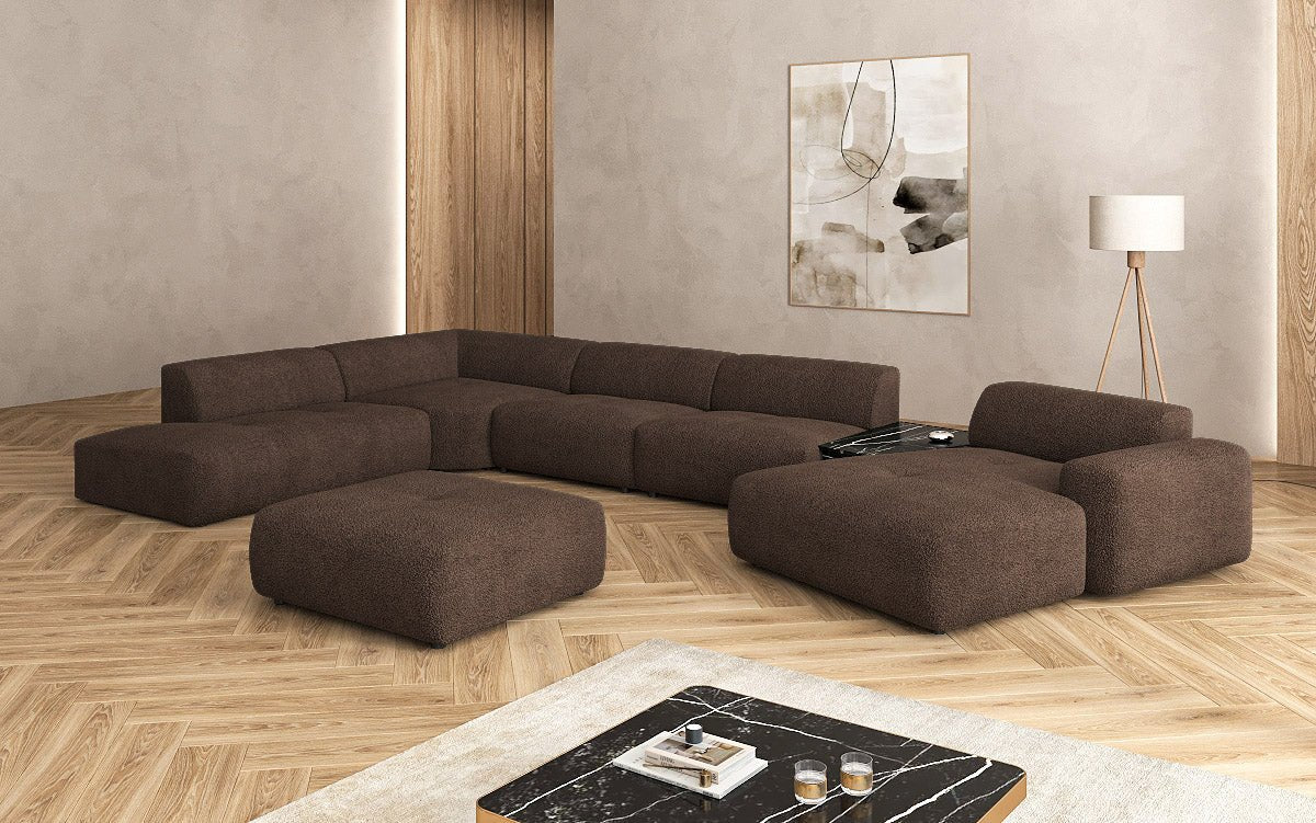Designer Wohnlandschaft Calm mit Beistellhocker in Bouclé