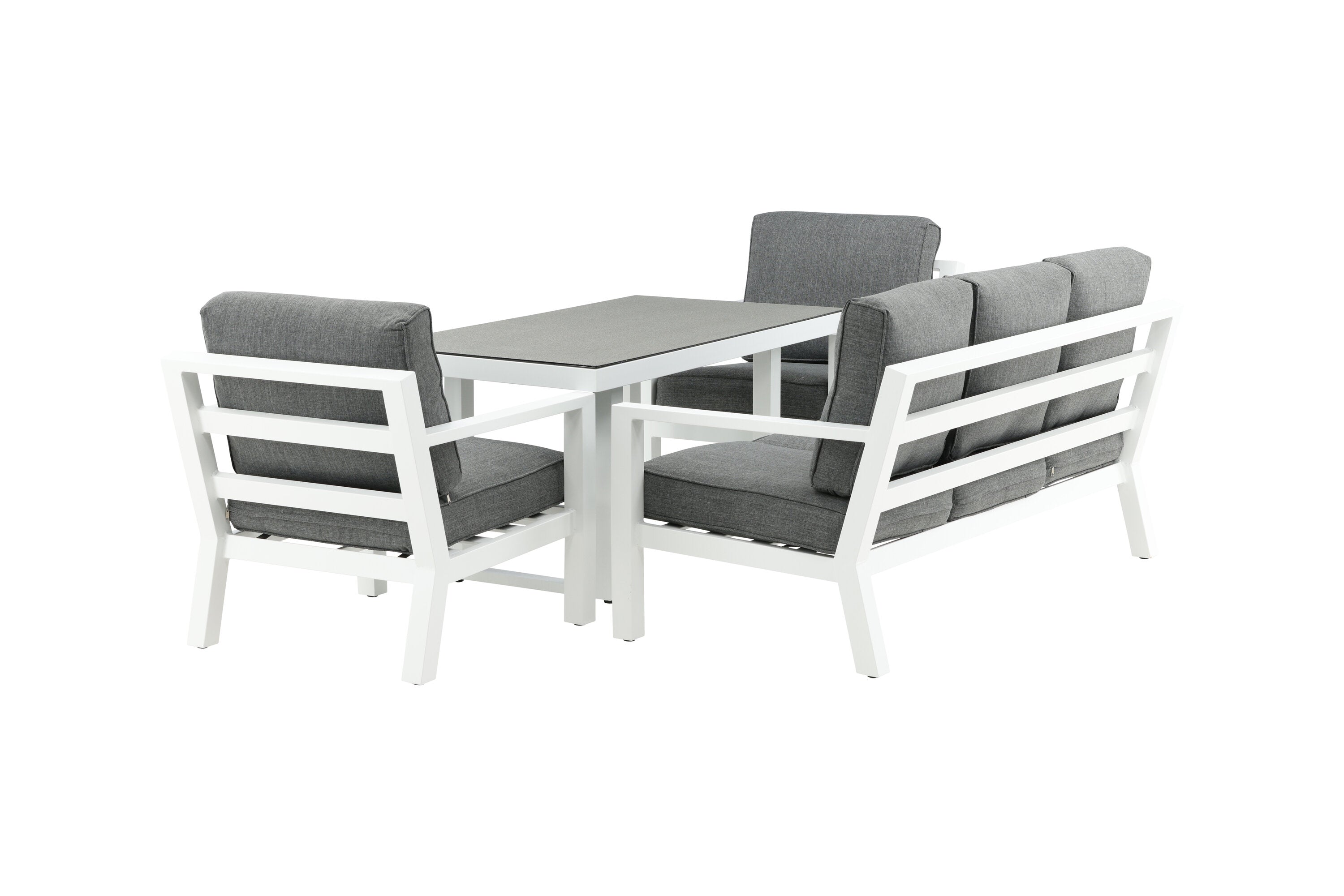 Garten Loungeset Jenni – in Weiß & Grau mit Glasplatte