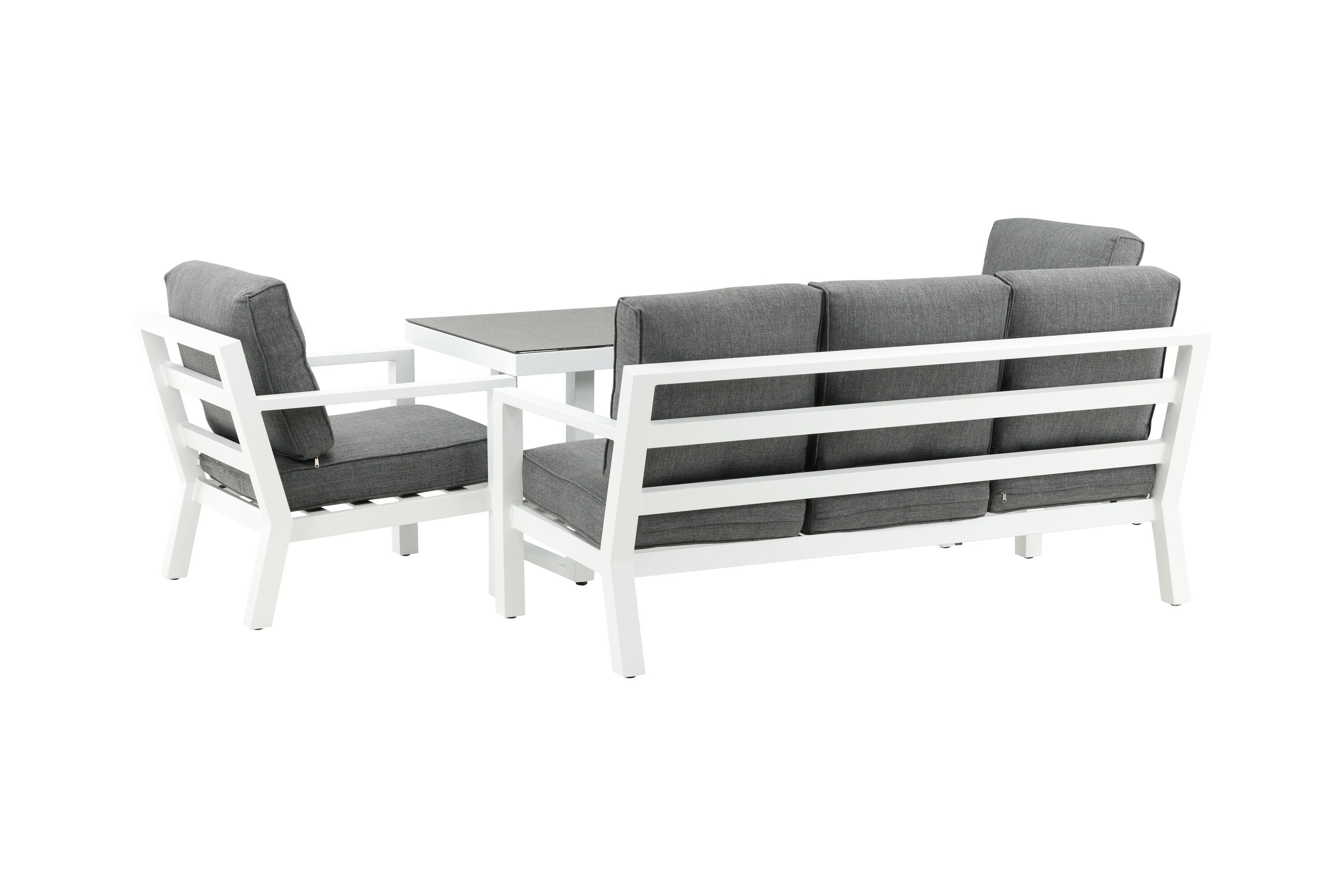Garten Loungeset Jenni – in Weiß & Grau mit Glasplatte