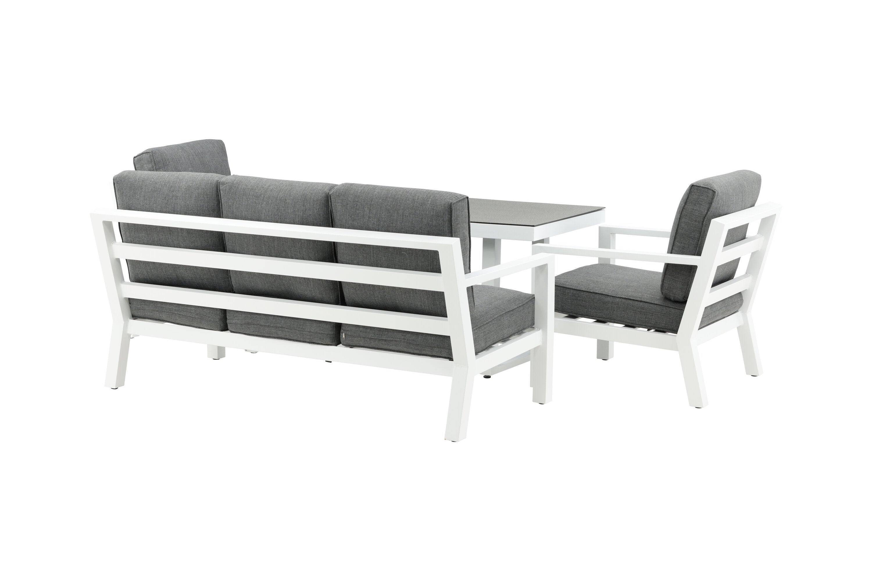 Garten Loungeset Jenni – in Weiß & Grau mit Glasplatte