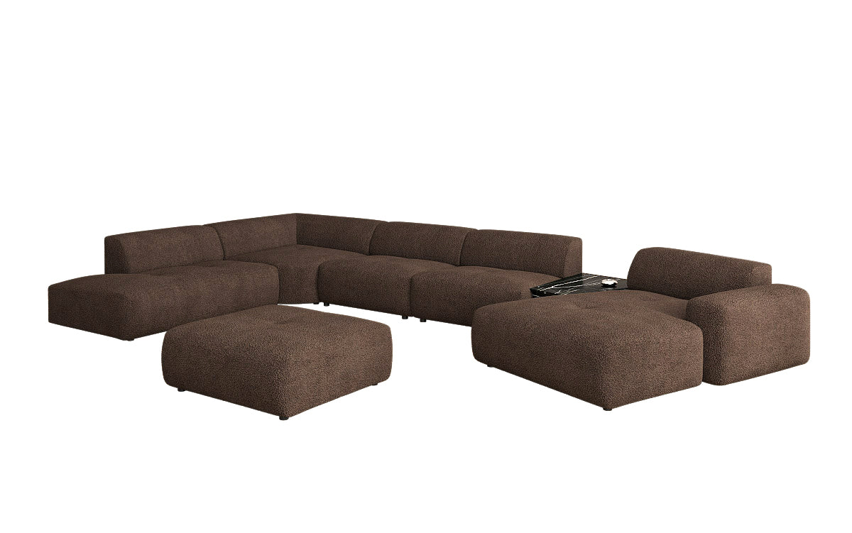 Designer Wohnlandschaft Calm mit Beistellhocker in Bouclé