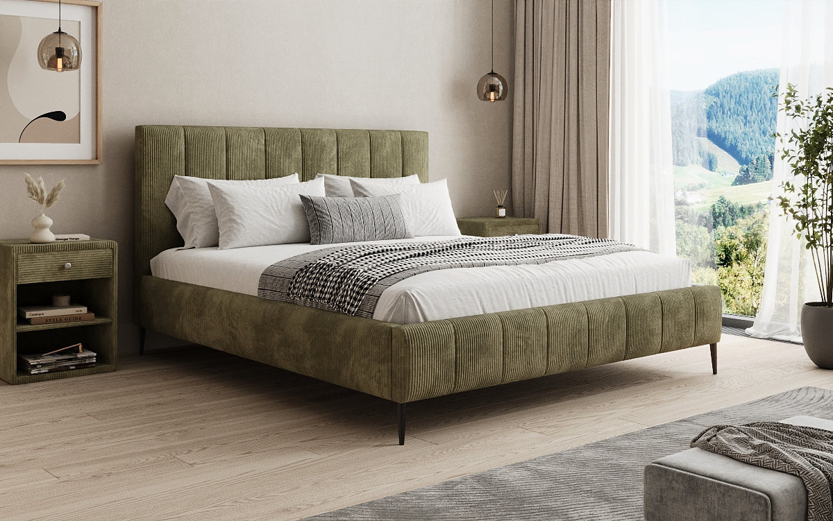 Designer Polsterbett Astrid in Cord mit Stauraum