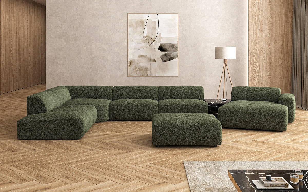 Designer Wohnlandschaft Calm mit Beistellhocker in Bouclé