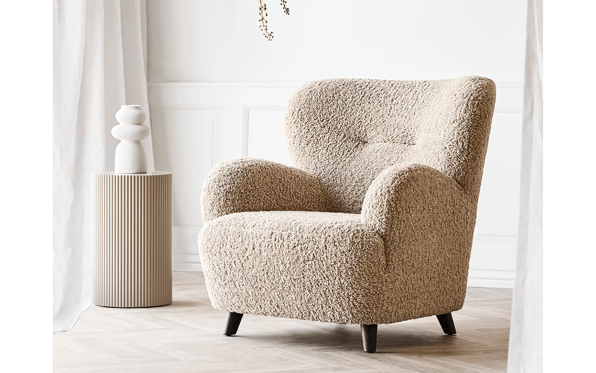 Designer Sofa-Sessel Hudson in Beige Bouclé