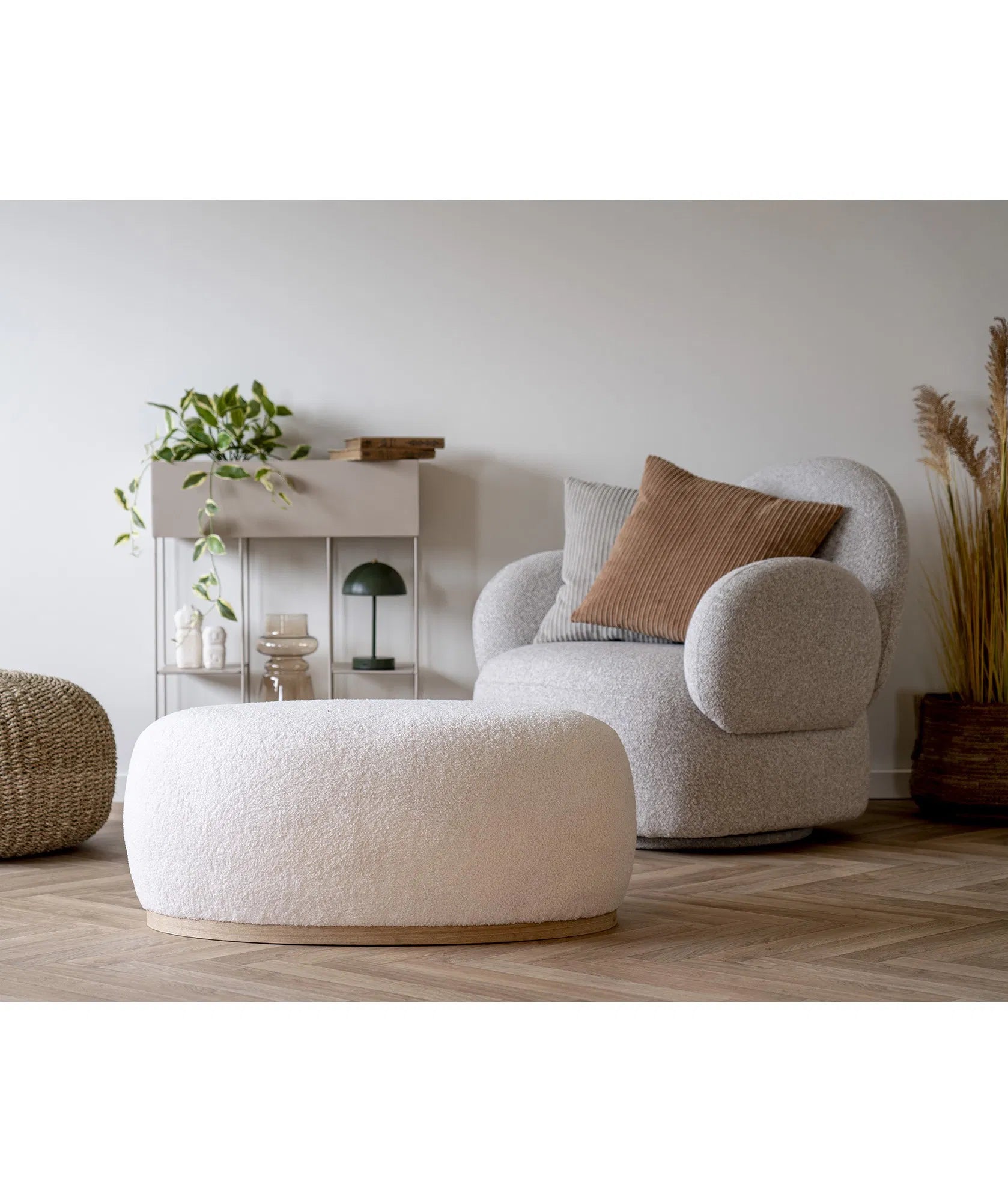 Designer Sofa-Sessel Fermo mit Drehfunktion in Grau Bouclé