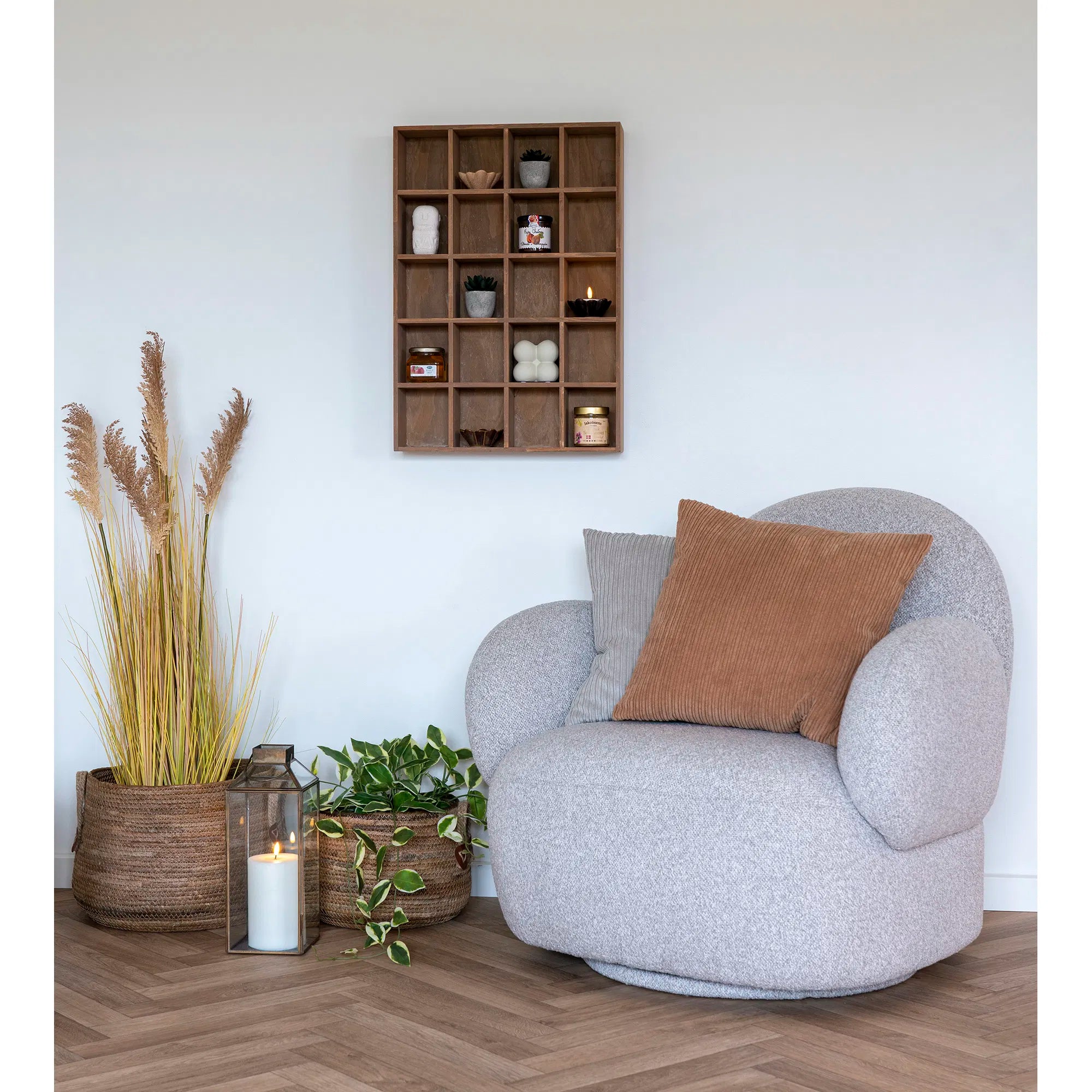 Designer Sofa-Sessel Fermo mit Drehfunktion in Grau Bouclé