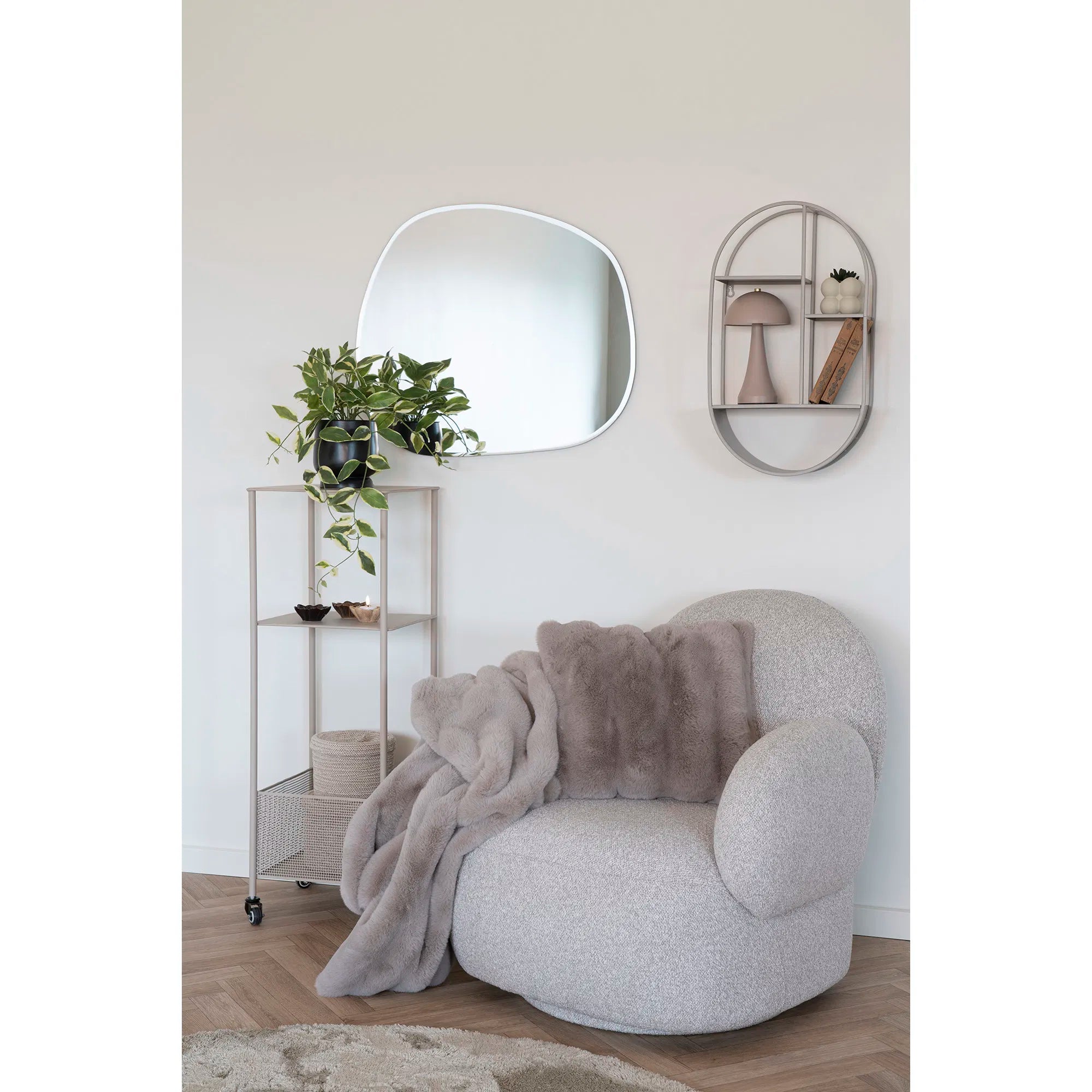 Designer Sofa-Sessel Fermo mit Drehfunktion in Grau Bouclé