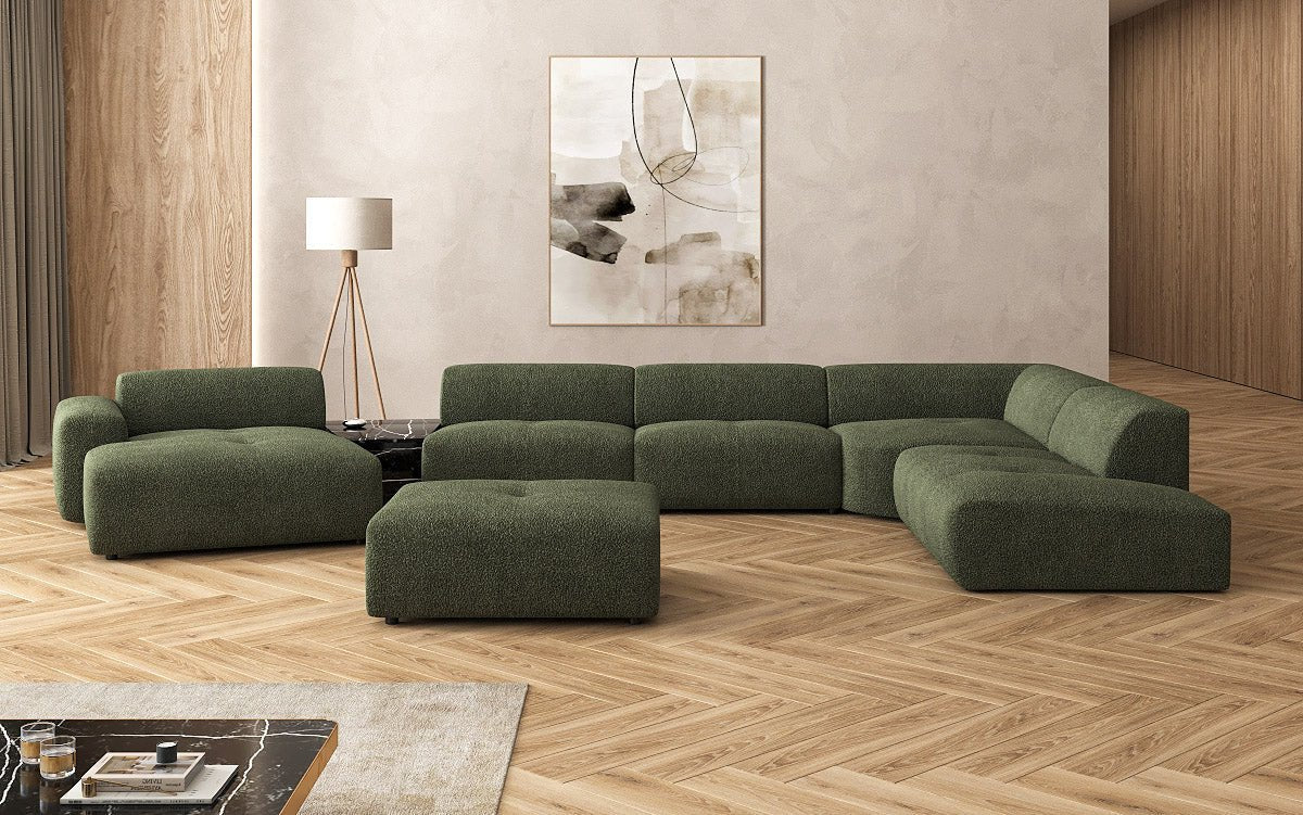 Designer Wohnlandschaft Calm mit Beistellhocker in Bouclé