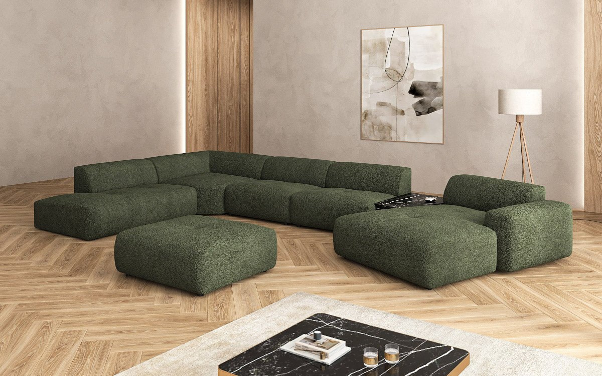 Designer Wohnlandschaft Calm mit Beistellhocker in Bouclé