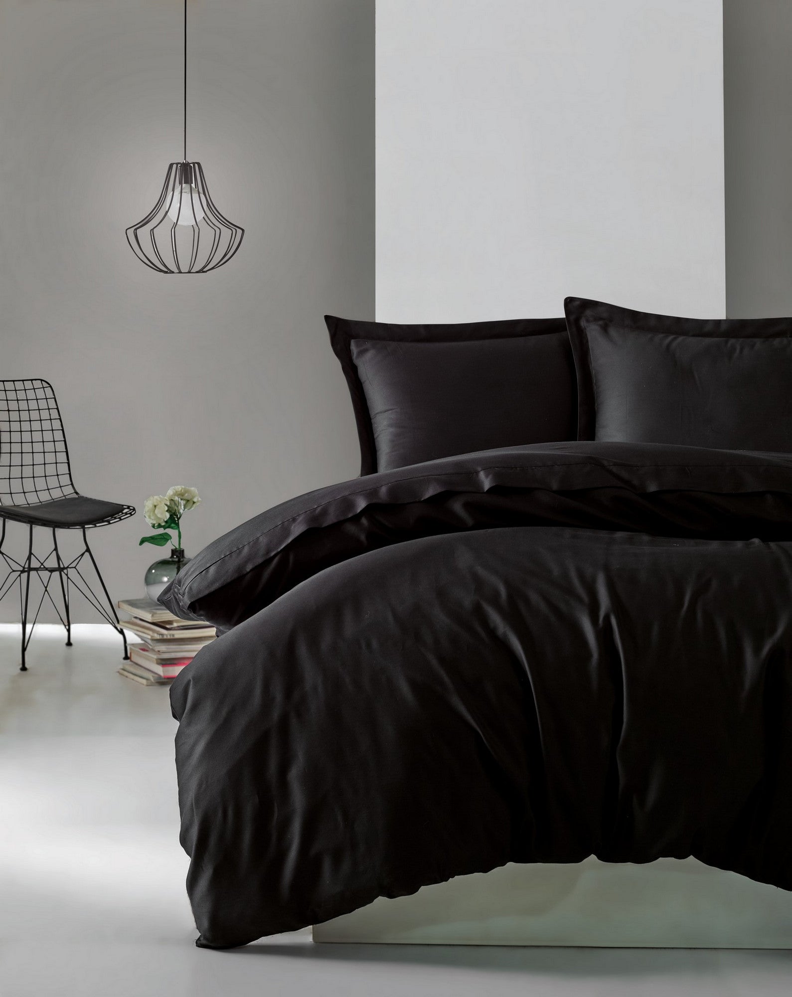 Premium Satin Bettwäsche Set Schwarz