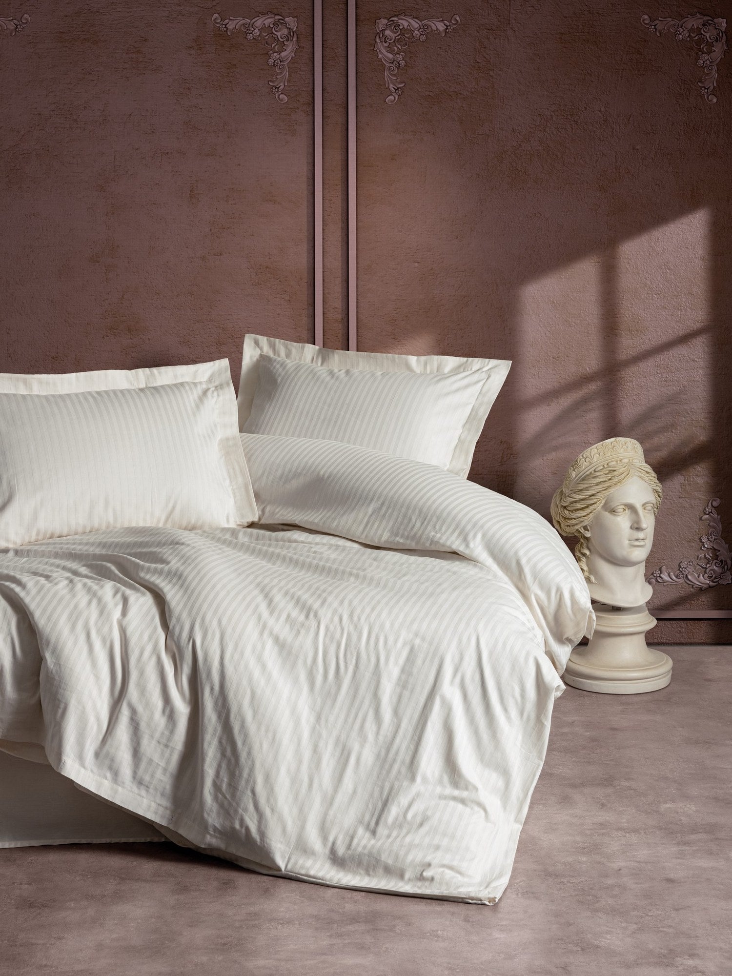 Premium Satin Bettwäsche Set Stripe Beige