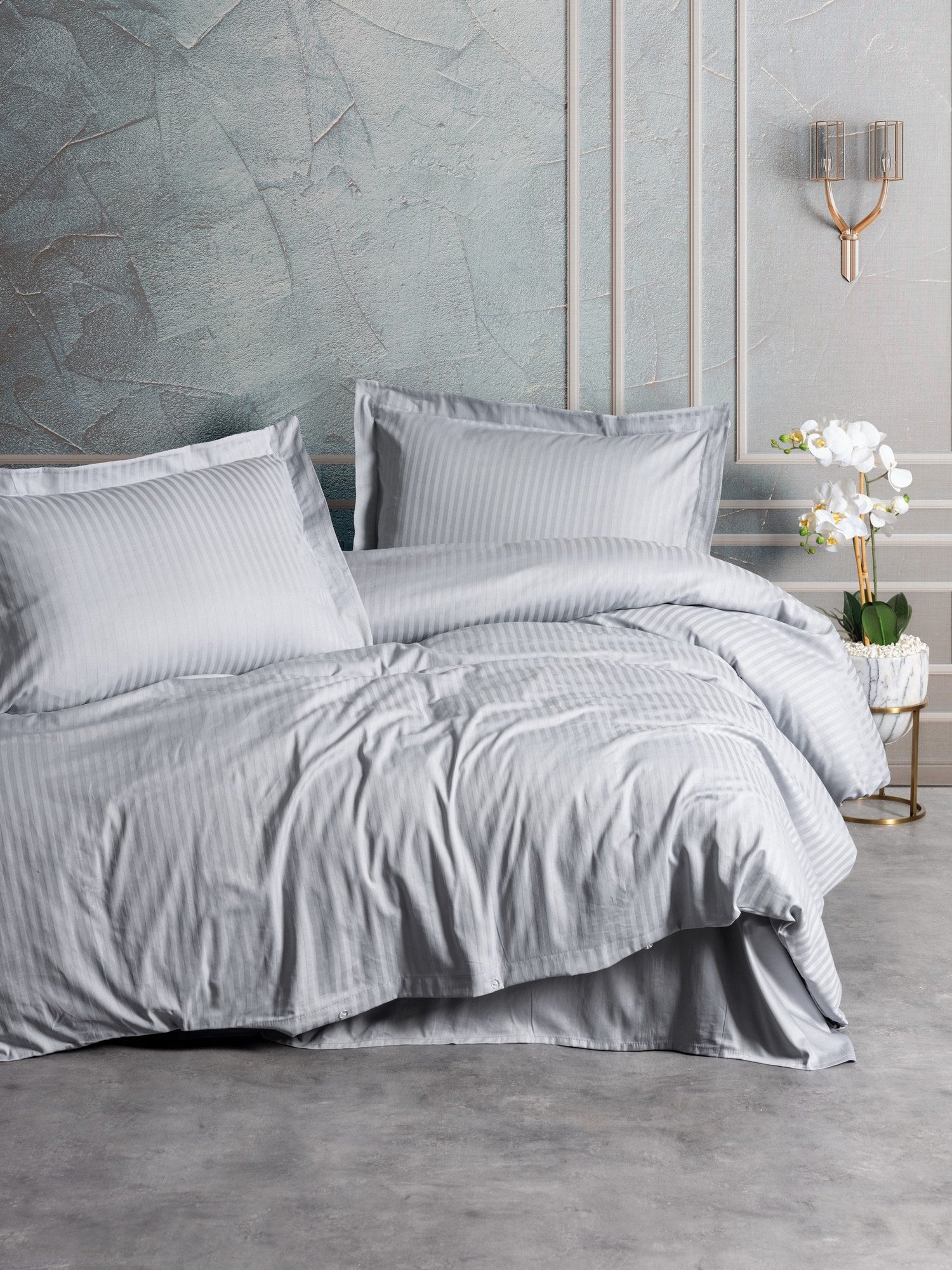 Premium Satin Bettwäsche Set Stripe Grau