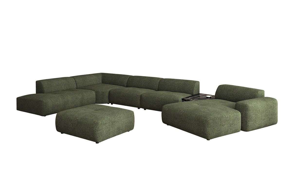 Designer Wohnlandschaft Calm mit Beistellhocker in Bouclé