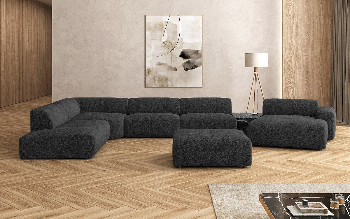 Designer Wohnlandschaft Calm mit Beistellhocker in Bouclé