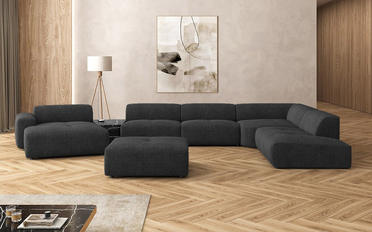 Designer Wohnlandschaft Calm mit Beistellhocker in Bouclé