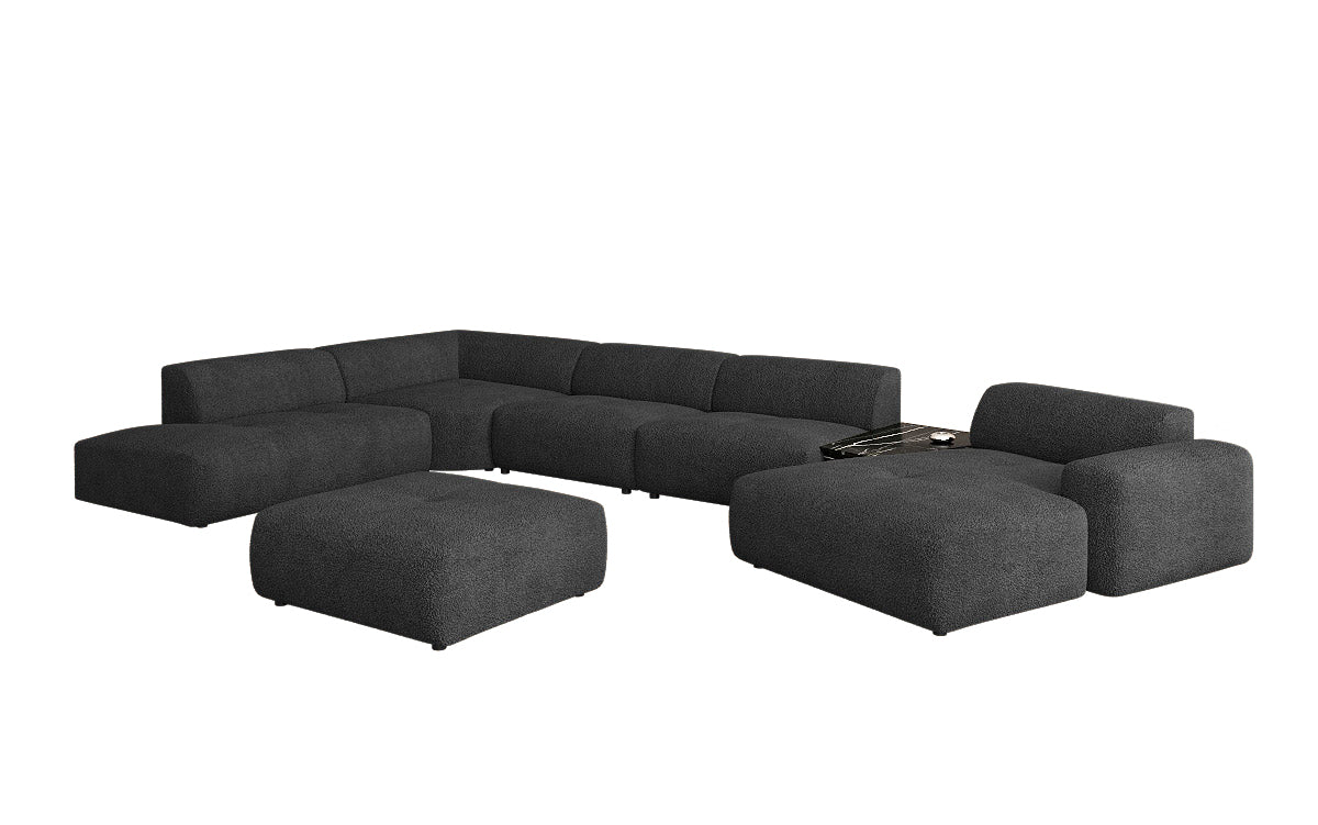 Designer Wohnlandschaft Calm mit Beistellhocker in Bouclé