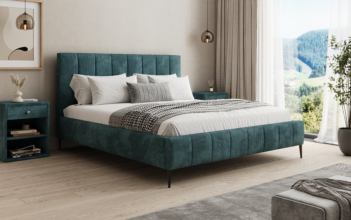 Designer Polsterbett Astrid in Cord mit Stauraum
