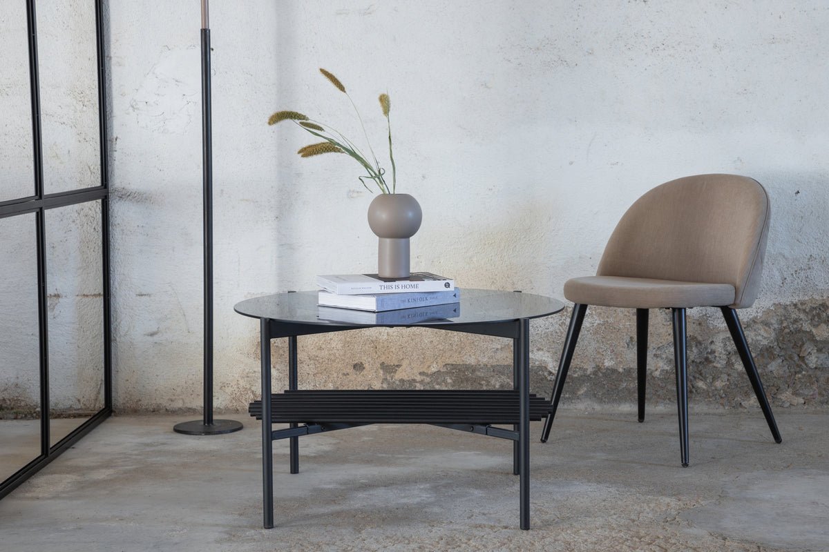 Couchtisch Staffan rund - in schwarz mit Glasplatte