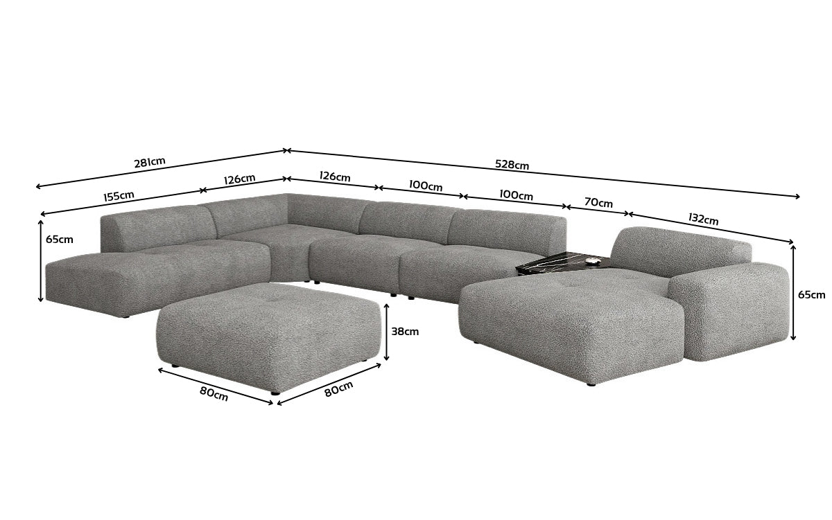 Designer Wohnlandschaft Calm mit Beistellhocker in Bouclé