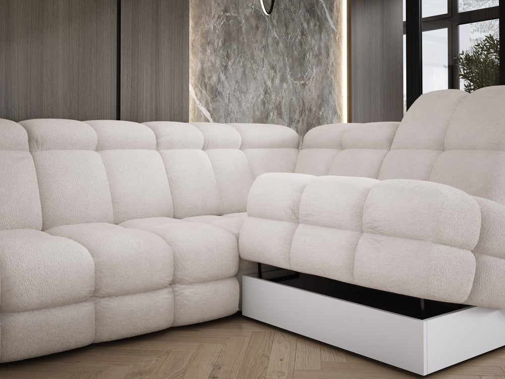 Designer Sofa Lima L mit elektrischer Schlaffunktion in Bouclé
