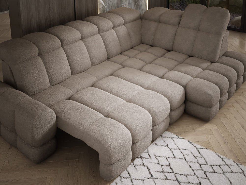 Designer Sofa Lima L mit elektrischer Schlaffunktion in Bouclé