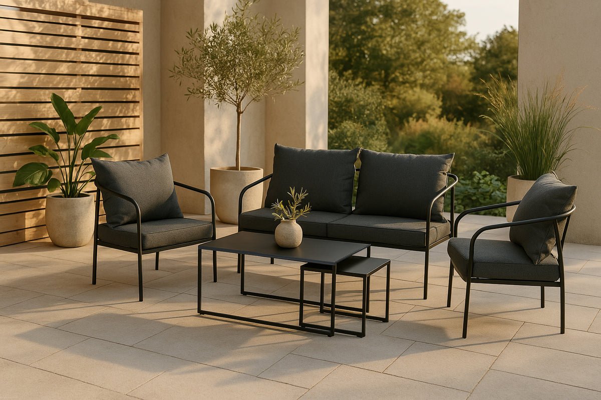 Garten Loungeset Living - aus schwarzem Stahlgestell