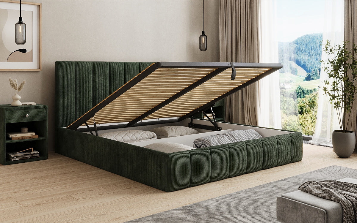 Designer Polsterbett Mila in Cord mit Stauraum