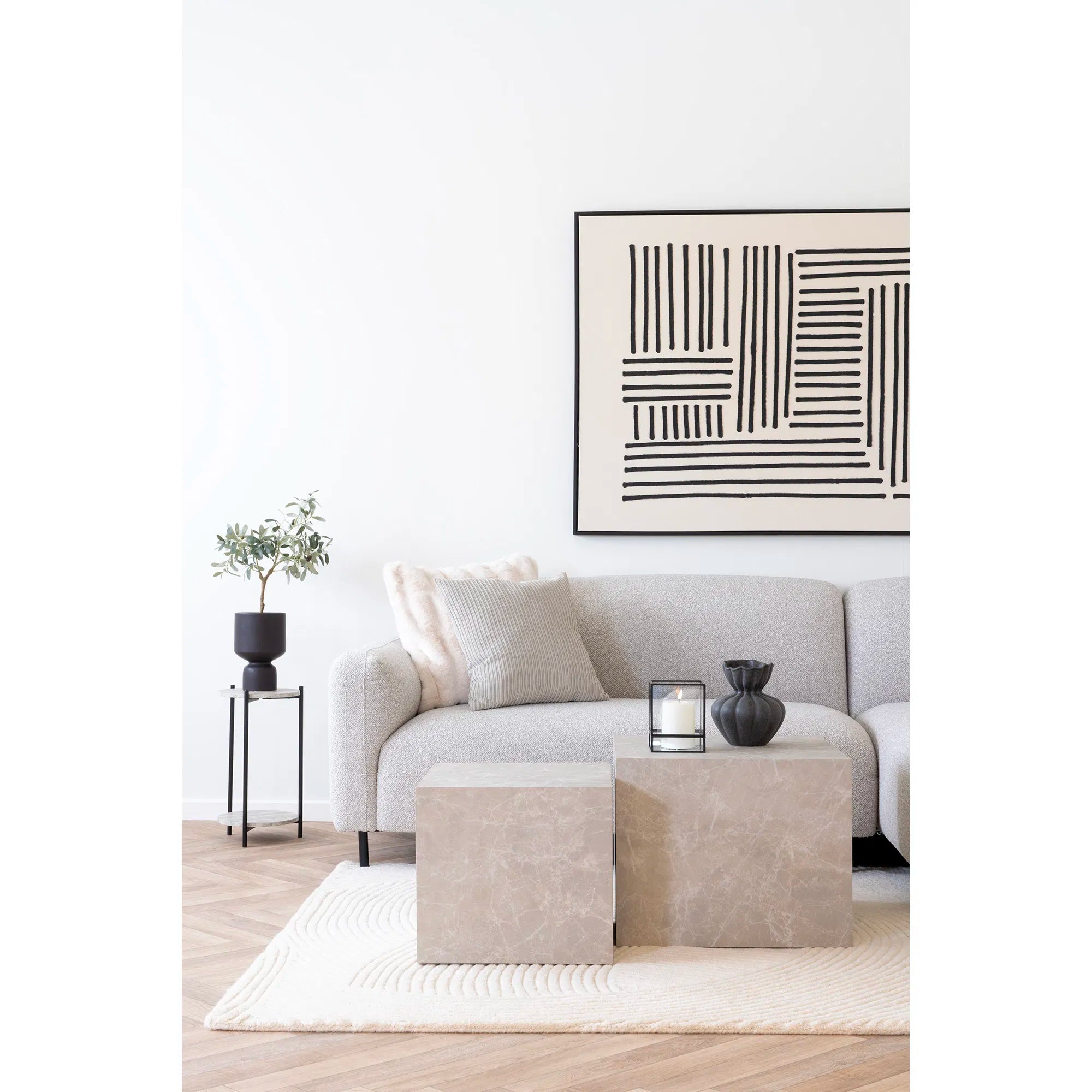 Designer Couchtisch Paris 2er Set in Marmor Optik