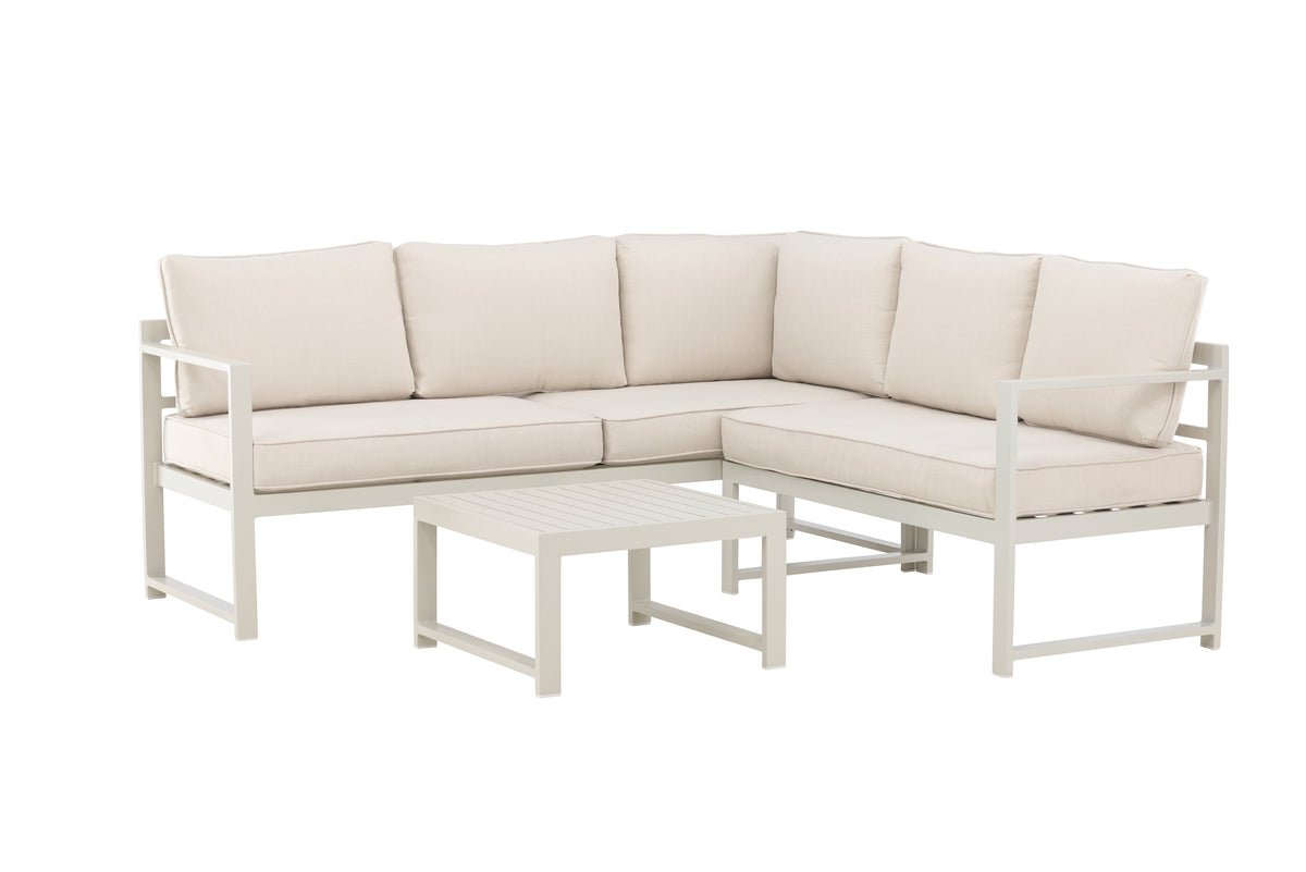 Garten Loungeset Nadi – 3-teilig mit Tisch in Beige aus Aluminium & Polyester