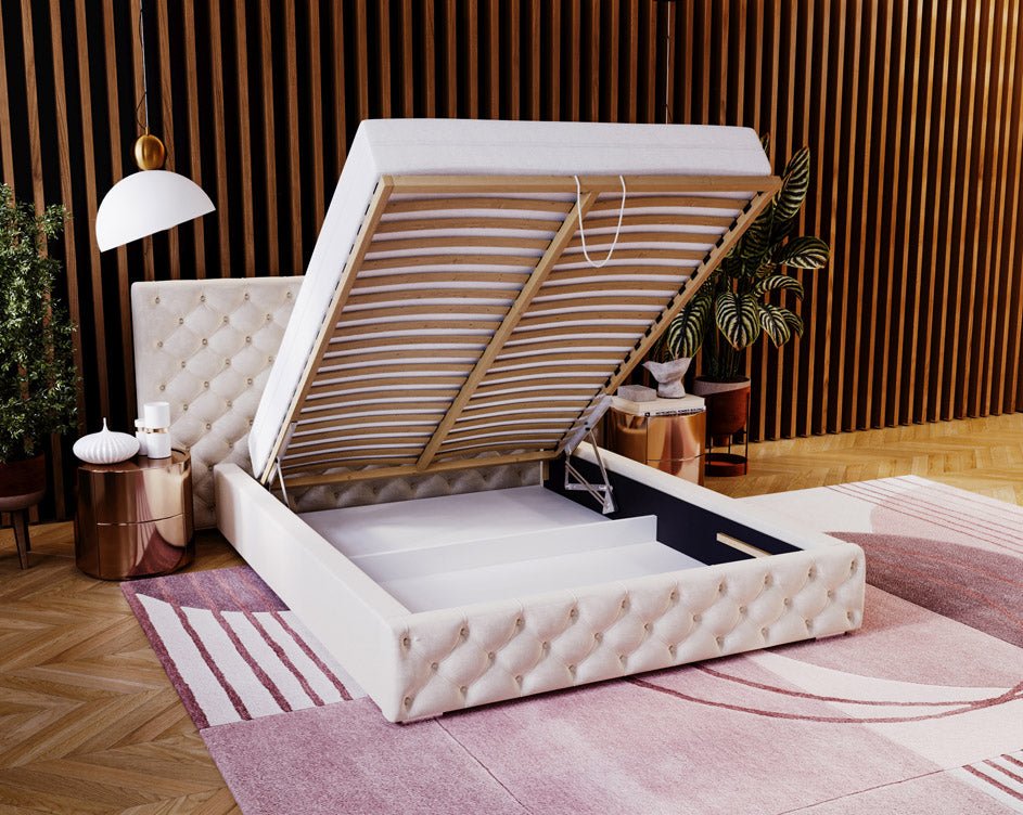 Designer Polsterbett Stellar in Samt mit Stauraum