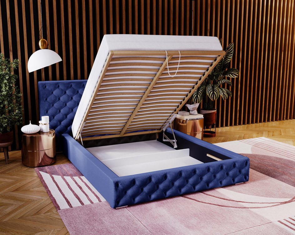 Designer Polsterbett Stellar in Samt mit Stauraum