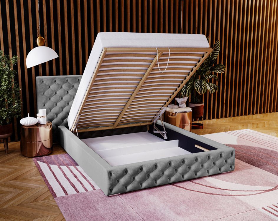 Designer Polsterbett Stellar in Samt mit Stauraum