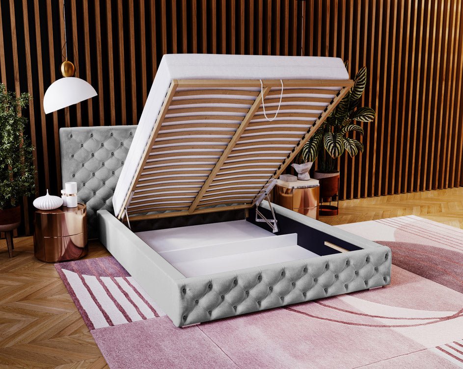 Designer Polsterbett Stellar in Samt mit Stauraum