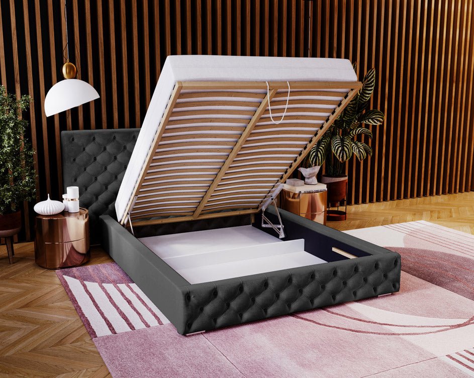 Designer Polsterbett Stellar in Samt mit Stauraum