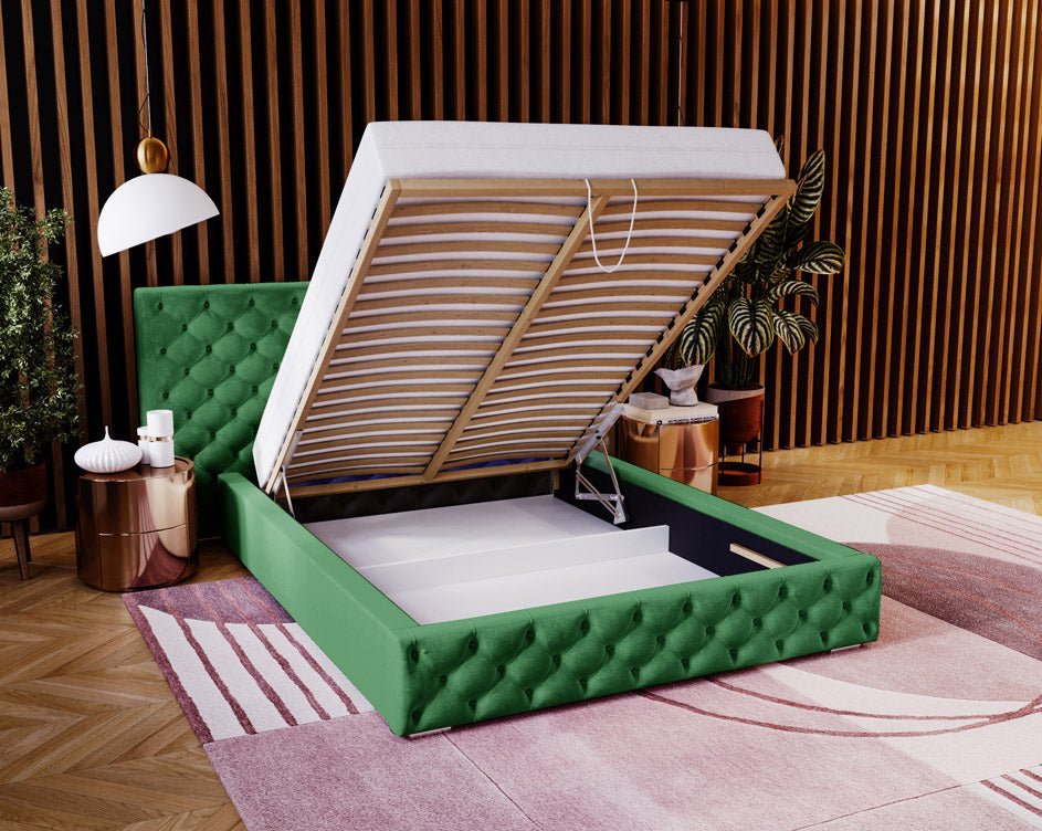 Designer Polsterbett Stellar in Samt mit Stauraum