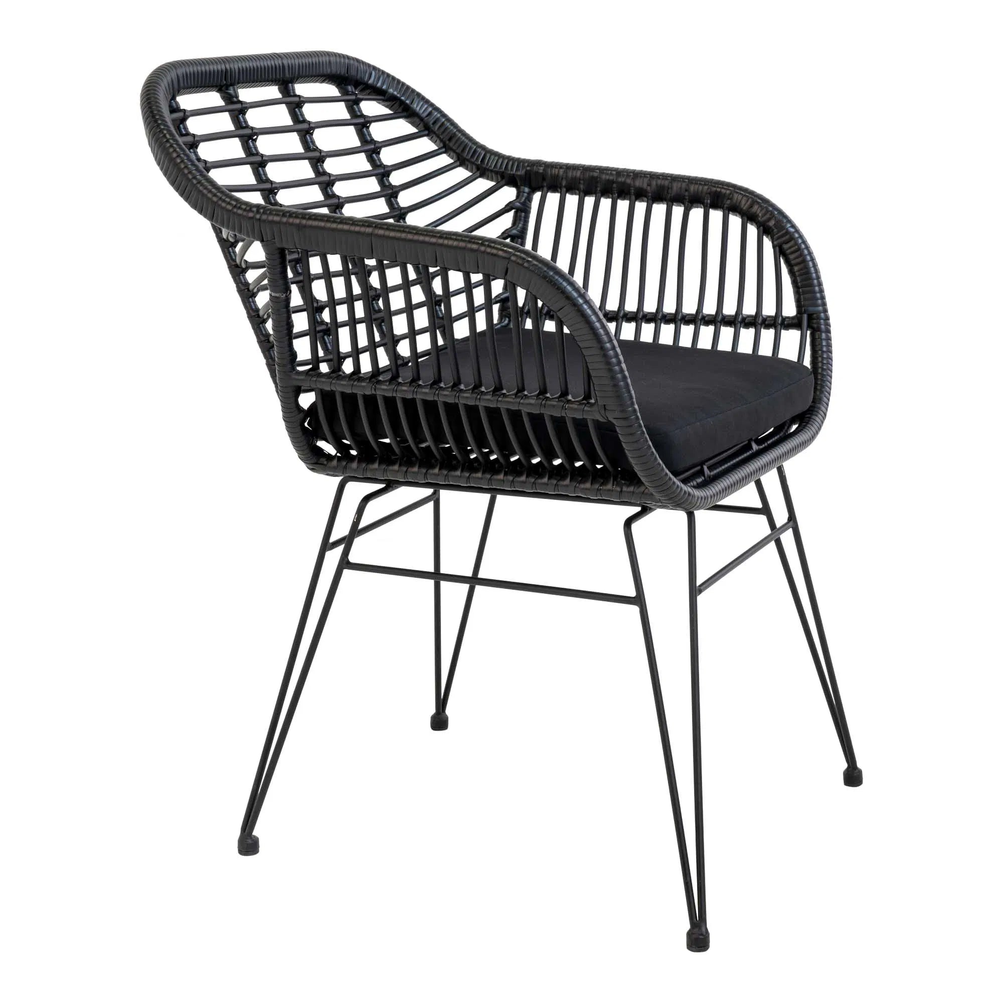 2er Set - Gartenstuhl Firenze Schwarz aus Stahl/Polyrattan