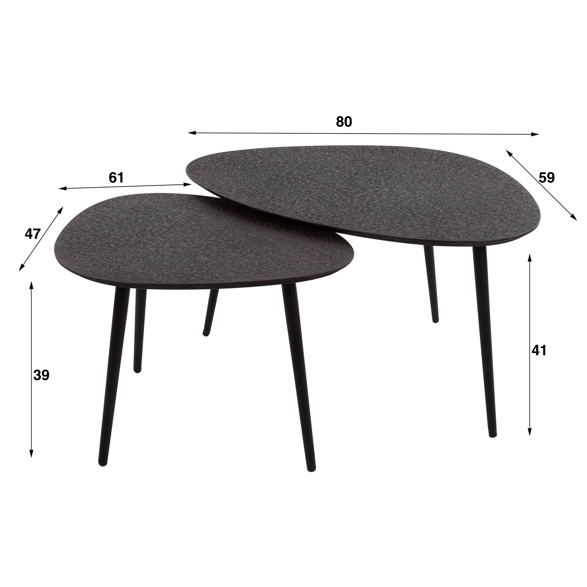 Couchtisch Zolara - 2er Set in Dreieck-Form in Metallic-Schwarz