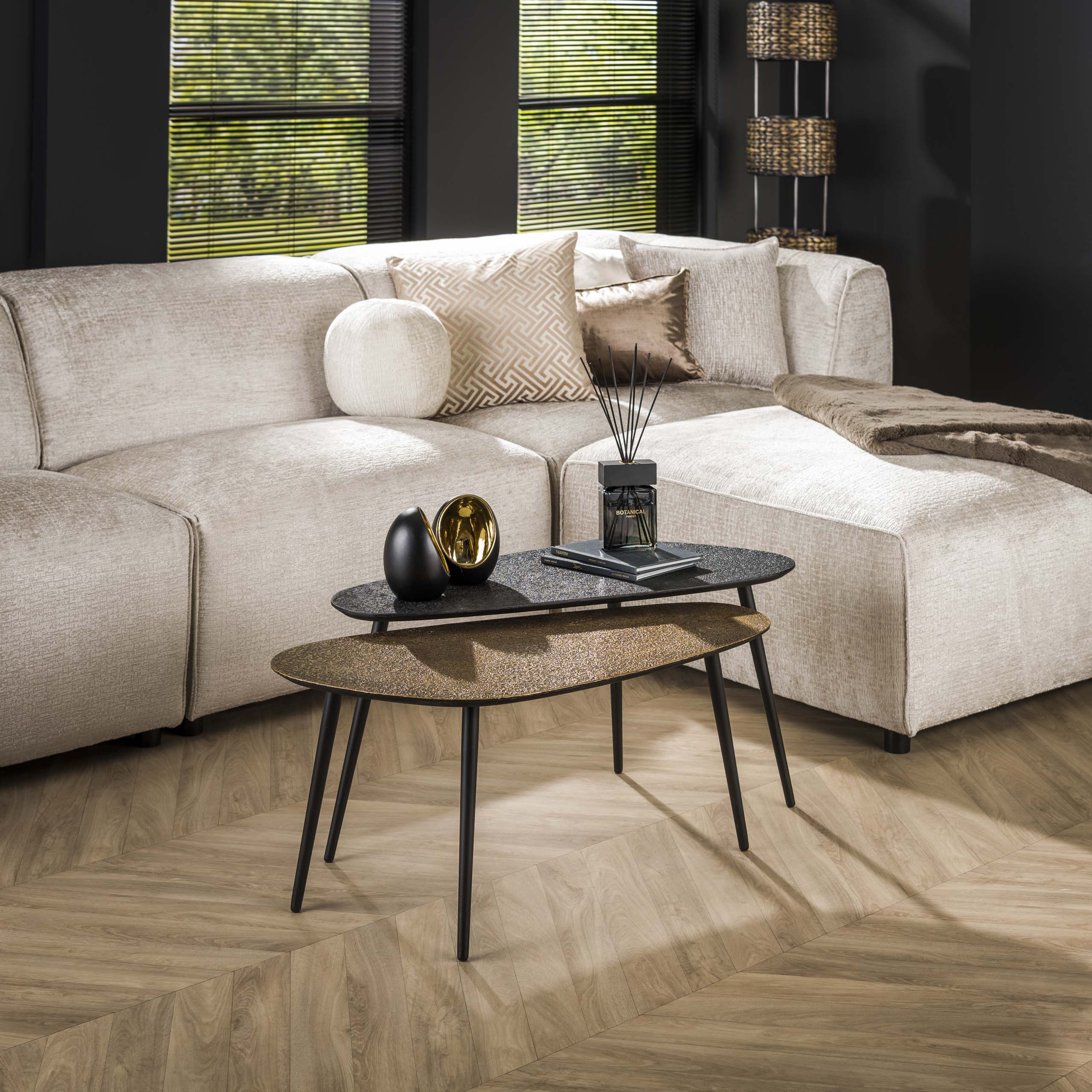 Couchtisch Savino - 2er Set in Altbronze/Gold und Schwarz