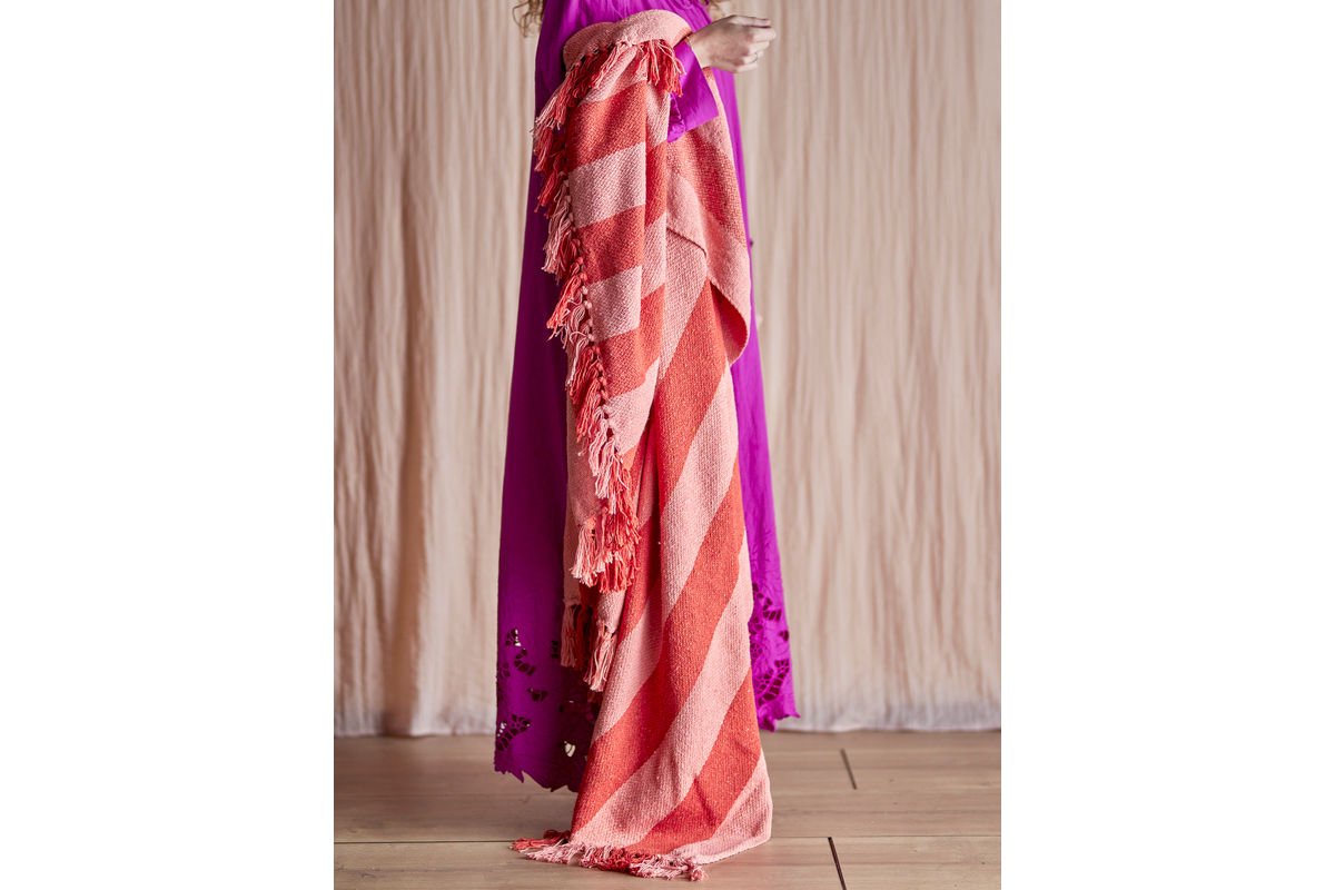 Überwurfdecke Niam - Orange, aus recycelter Baumwolle