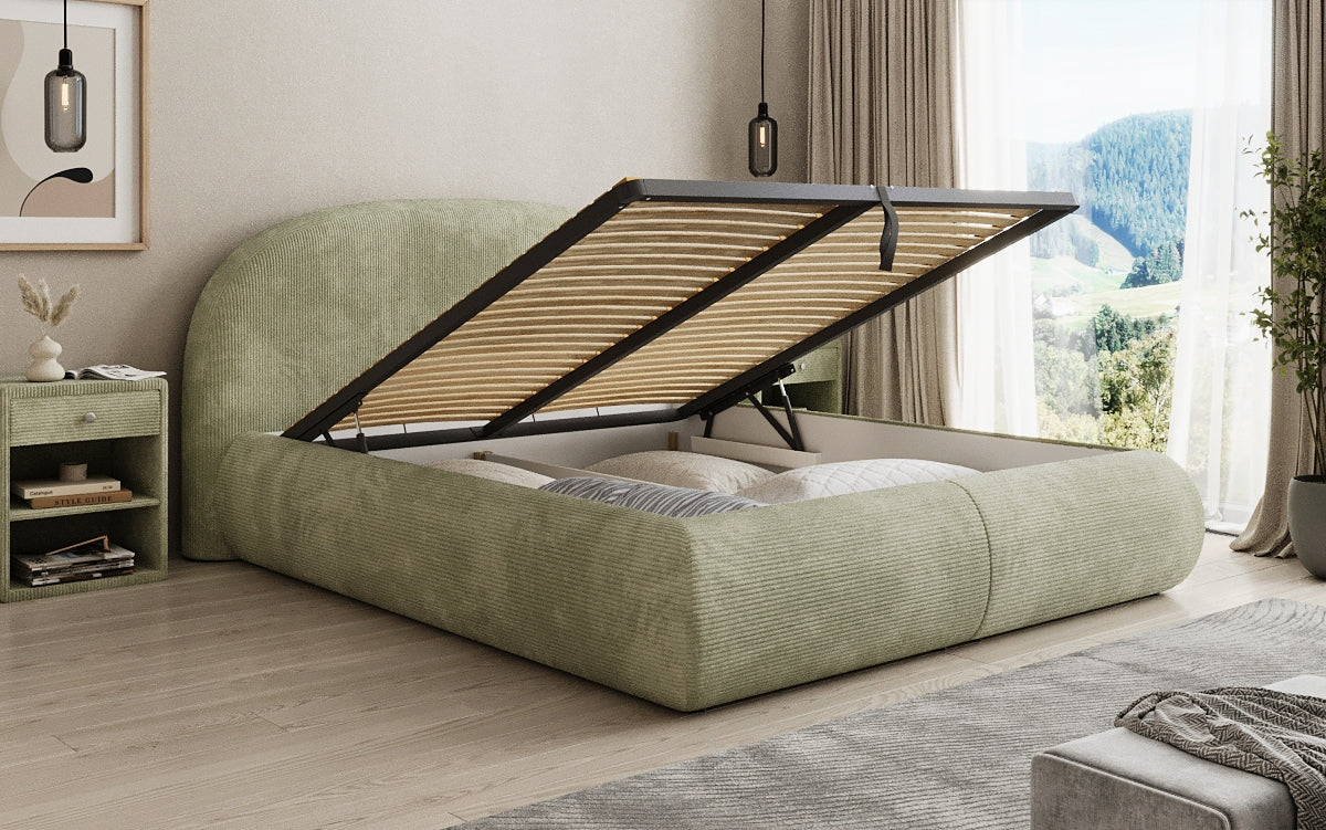 Designer Polsterbett Loop in Cord mit Stauraum