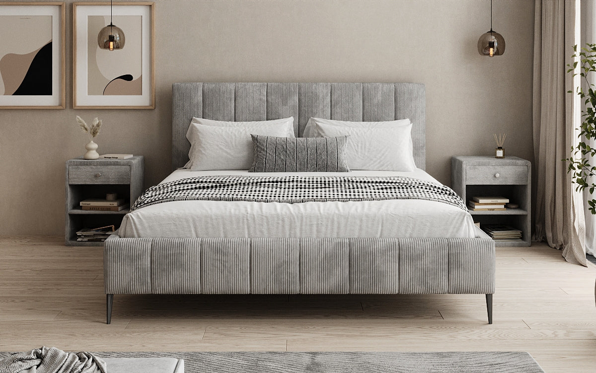 Designer Polsterbett Astrid in Cord mit Stauraum